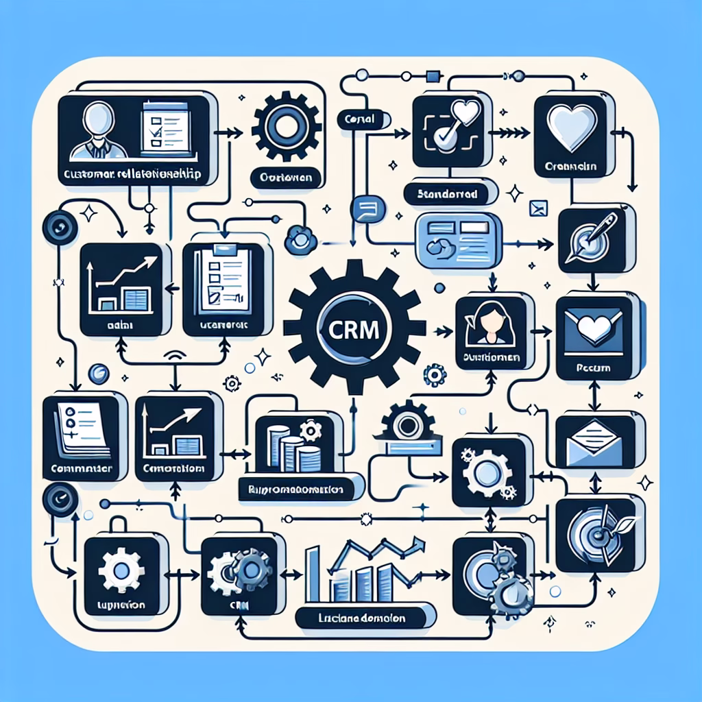 A flowchart illustrating standardized customer relationship management processes, showing how data flows and tasks are automated within the CRM system.