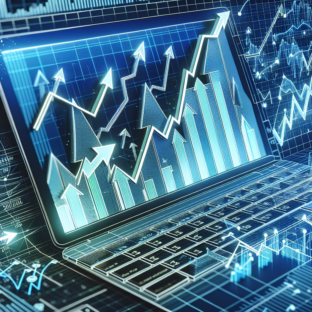 A graph illustrating market trends, with arrows pointing upwards and downwards, representing growth and decline in different sectors, displayed on a computer screen.