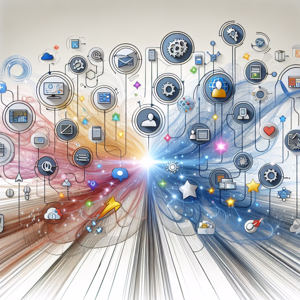 A digital illustration showing various data streams merging into a central point representing customer understanding, with icons of social media, e-commerce, and CRM systems.