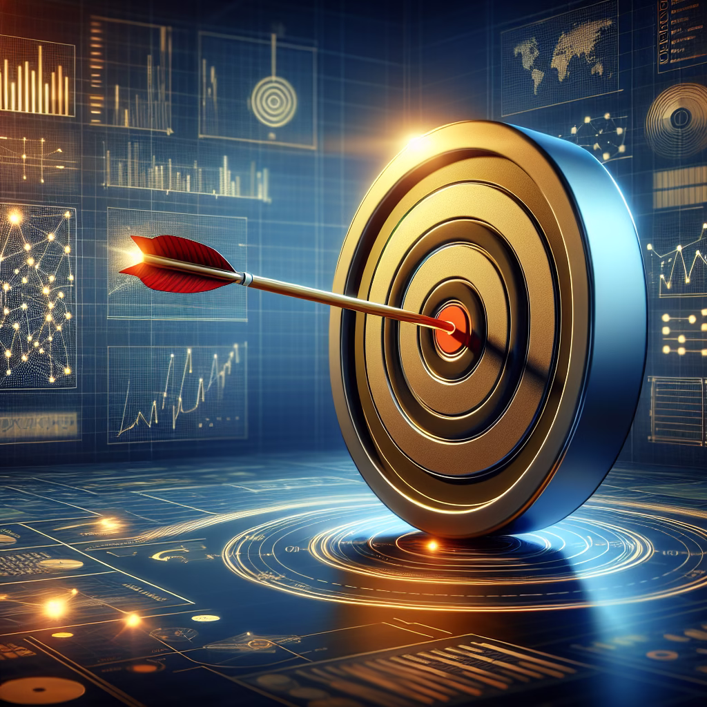 An arrow pointing directly at a bullseye target, symbolizing targeted marketing efforts. The target is surrounded by data points and insights, representing the careful selection and focusing of resources on a specific customer segment.