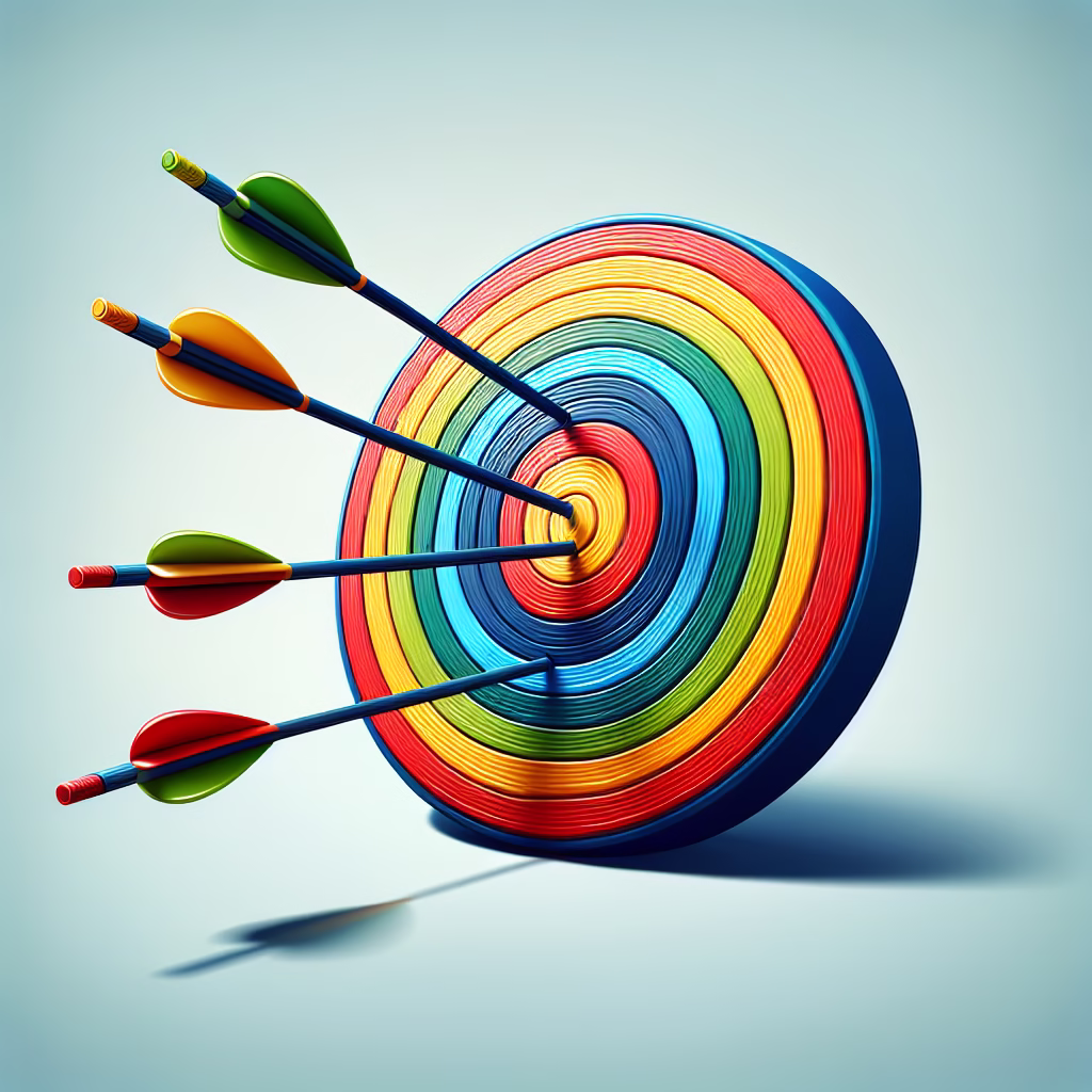 A bullseye target with arrows hitting the center, symbolizing a company focusing its marketing efforts on a specific, well-defined target market.